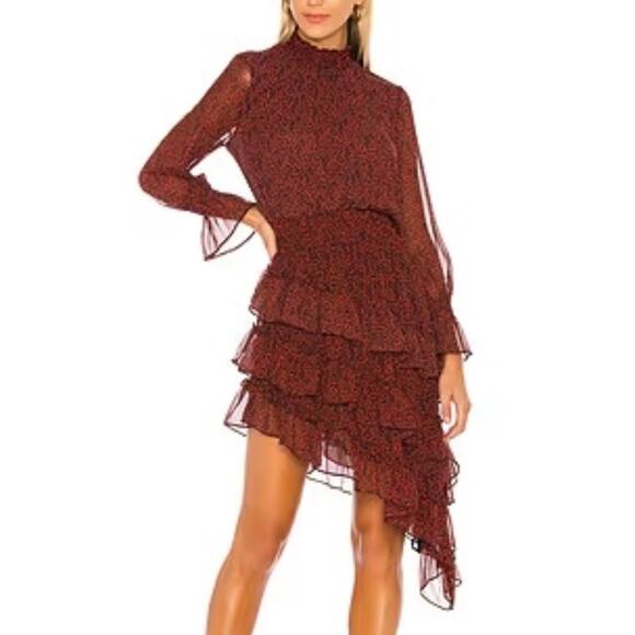 Misa Los Angeles Savanna Asymmetrical Ruffle Mini Dress Red Banana Leaf Small - Picture 3 of 8